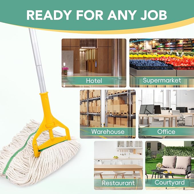 6 Pack Commercial Mop Head Replacement – Heavy Duty Mop Head for General and Floor Cleaning | Industrial Wet Mops | Washable Refill, Reusable, Looped End Mopheads | Hardwood, Concrete(White)