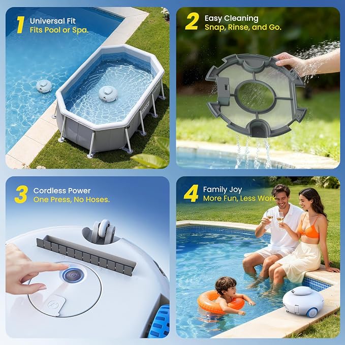 K1 Cordless Pool Cleaning Robot, Dual-Layer Filter Pool Vacuum, Auto Self-Parking, Lightweight Design 90-Min Runtime for Above-Ground & Inground Flat Pools