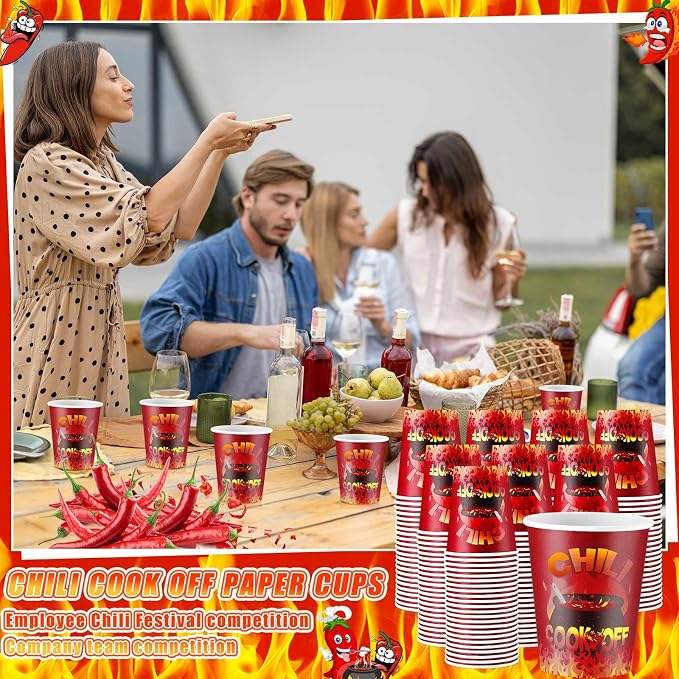 Ziliny 200 Pcs Chili Cook off Party Decorations Disposable Chili Cook off Paper Tasting Cups Food Sample Bowls for Mexican Party Supplies(Classic,9 oz)