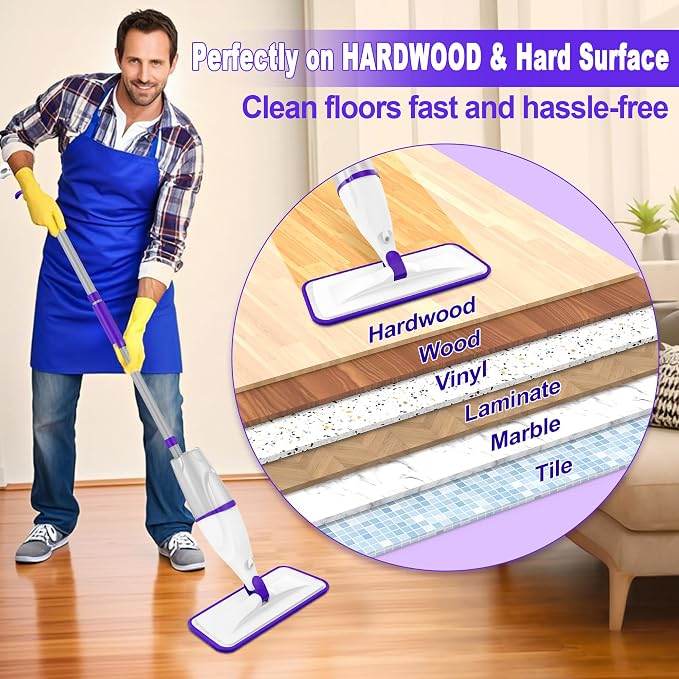 Spray Mops for Hardwood Floor Cleaning: EXEGO Wet Mops with 5 Microfiber Refillable Pads for Swiffer Powermop - Floor Mop with Sprayer Dust Dry Mopping Tools for Tile Wood Laminate Vinyl Marble