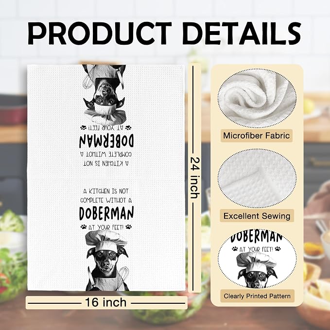 Funny Chef Doberman Dog Kitchen Towels 16x24 Inch Set of 2 | Doberman Lovers Gifts for Women Men Dish Tea Towels for Kitchen, Dog Lover Mom Dad Owner Gifts Decorative Hand Towel