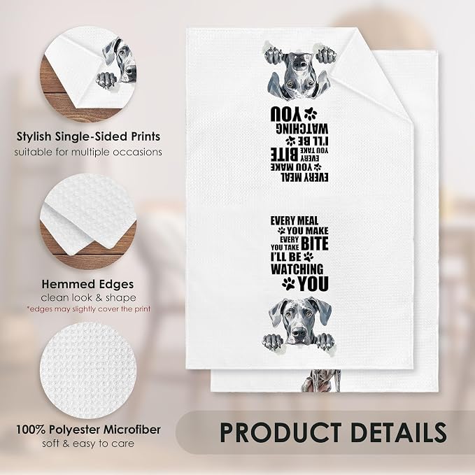 Great Dane Kitchen Towel Gifts for Dog Lovers Decorative Set of 2, Great Dane Dish Towels Dishcloths Tea Towels, Dog Waffle Weave Microfiber Hand Towel for Kitchen Bathroom Decor 16x24