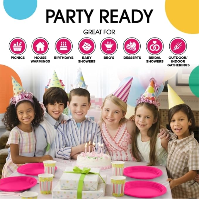 Exquisite Party Solids Cerise Plastic Plates For Party Supplies 9" Cerise Disposable Plates Heavy Duty 50 Pcs Plastic Dinnerware Sets Heavy Duty 350 GSM Disposable Dinnerware Set