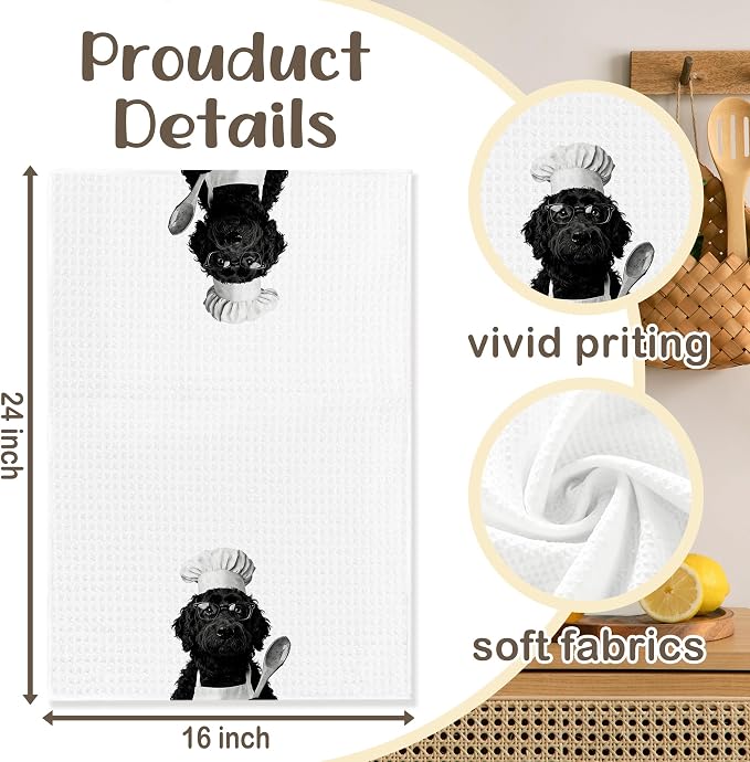 Funny Cockapoo Kitchen Towels Set of 2, Dog Kitchen Bar Accessories, Dog Chef Gifts for Women Decorative Hand Towels for Kitchen Decor, Cockapoo Lovers Dish Tea Towel, 16x24 Inch