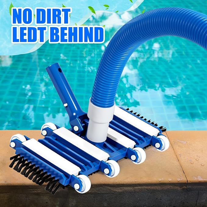2 Pcs Pool Cleaning Vacuum Kits Include 14" Swimming Pool Vacuum Head with Flexible Wheels and 1-1/2" x 18 FT Hoses for Inground Above Ground Pond Cleaning, Pole Not Included (Side Brushes)