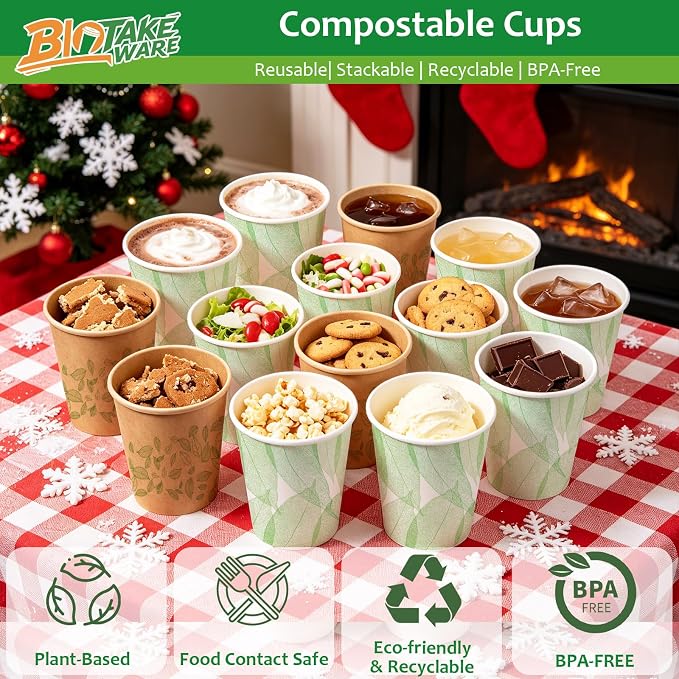 16oz 100Count Compostable Paper Cups, Plant-Based Disposable Coffee Cups with PLA Lining, Perfect for Hot & Cold Drinks, Coffee, Party, Office & Daily Use