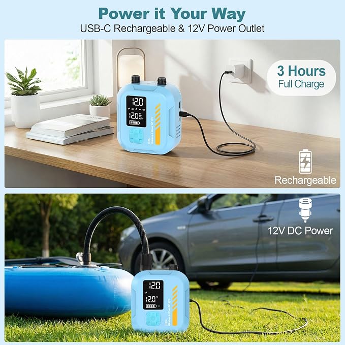 Electric Paddle Board Pump Portable, 22 PSI Rechargeable Electric SUP Air Pump, Intelligent Dual Stage Inflation & Deflation, Auto-Off, for Paddle Boards, Kayak, Kite, Tent