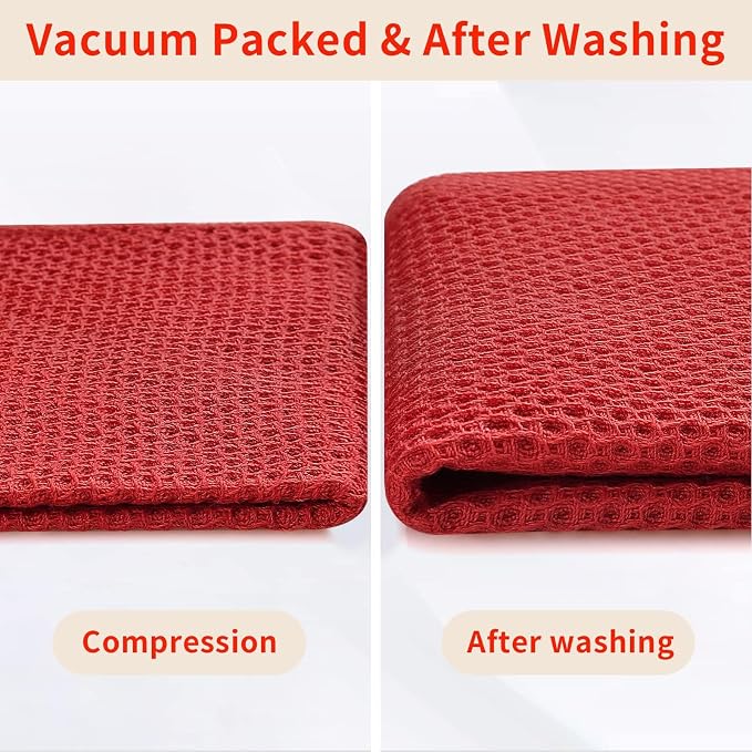 Homaxy 100% Cotton Waffle Weave Kitchen Dish Cloths, Ultra Soft Absorbent Quick Drying Dish Towels, 12 x 12 Inches, 18-Pack, Brick Red