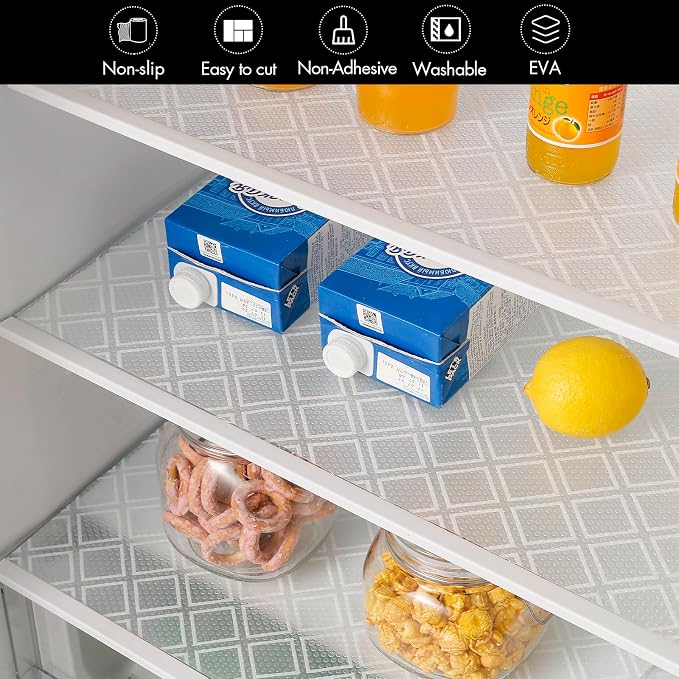Shelf Liners for Kitchen Cabinets – Non Adhesive Drawer and Cabinet Liner, Waterproof and Oil-Proof Kitchen Cupboard Shelf Paper EVA Material Fridge Liner for Refrigerator – Modern Pattern