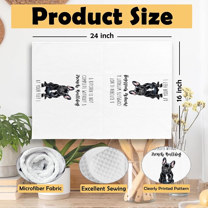 French Bulldog Dog Kitchen Towels Set of 2, Funny Dog Kitchen Decor, Dogs Gifts for Women Men Hand Towel, Pet Owner Gift Decorative Tea Towels Dish Towel 16x24 Inch