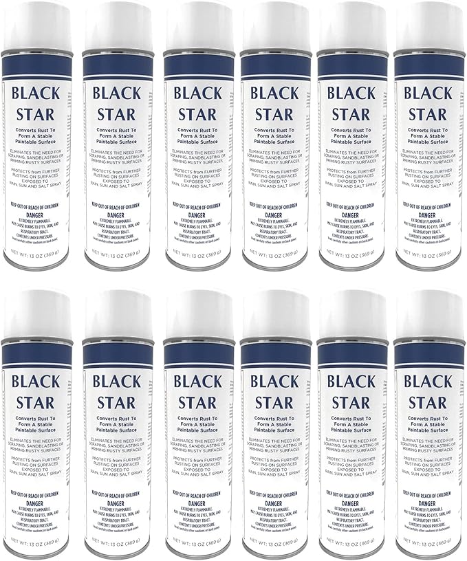 BLACK STAR Rust Converter - Converts Rust on Any Steel Surface - 12 Aerosol Spray Cans