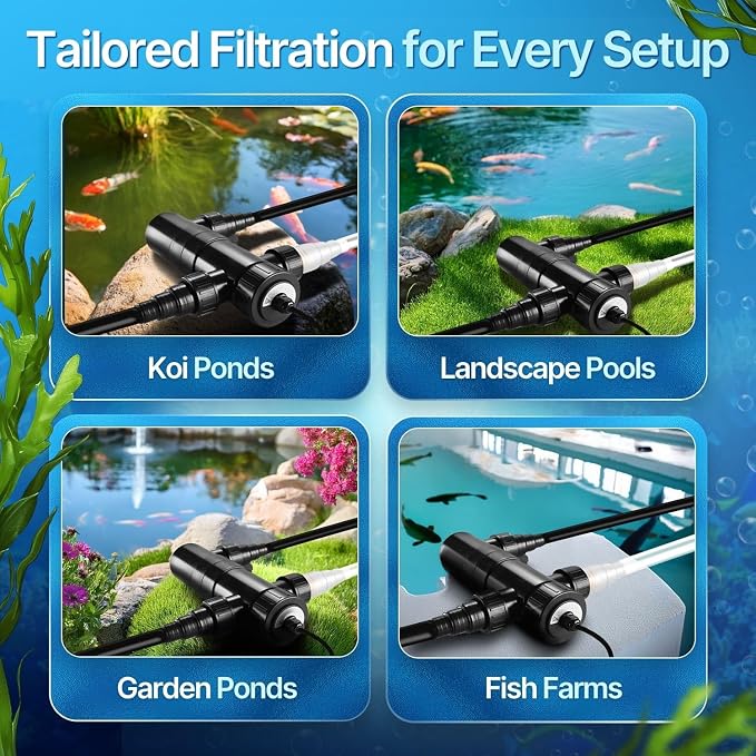 Flexzion Pond UV Lights for Outdoor Ponds - 18W Medium Light, 5283-Gal Capacity, 2500L/H UV Pond Clarifier for Outdoor Ponds, Clears Water in Days (CUV-118)