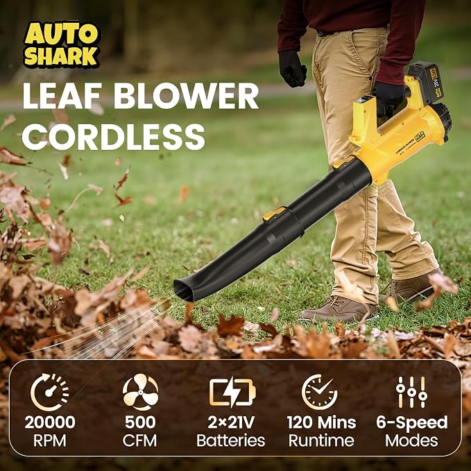 2025 Upgrade Cordless Leaf Blower with 2×4.0Ah Batteries & Fast Charger, 150MPH 500CFM Powerful Cordless Blower, 6-Speed, for Lawn, Yard, Leaves Cleaning