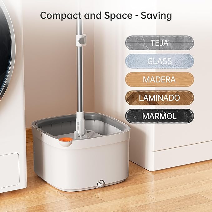 KZKR Spin Square mop and Bucket System with Wringer Set for Home with 10 Mop Pads (Grey,White)