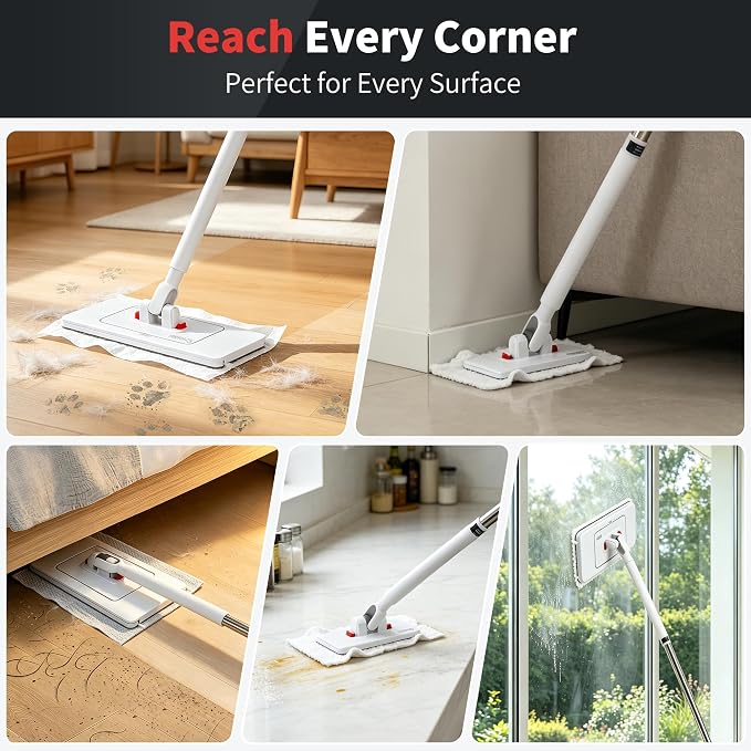 2-in-1 Dual Size Hands Free Flat Mop, Snap Grip Mini & Large Mop Compatible with Swiffer Pads, 15 Dry Pads and Reusable Cloths, Lazy Mops for Hardwood, Tile, Walls & Tight Spaces Cleaning