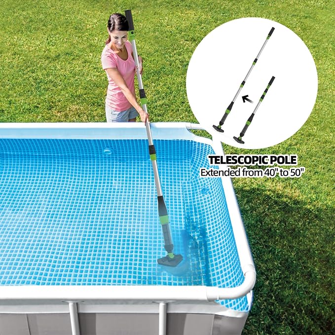 Cordless Rechargeable Pool Vacuum, Handheld Pool Cleaner with Telescopic Pole for Hot Tubs, Spas, Above Ground and Inground Pools Cleaning for Sand and Debris, Green