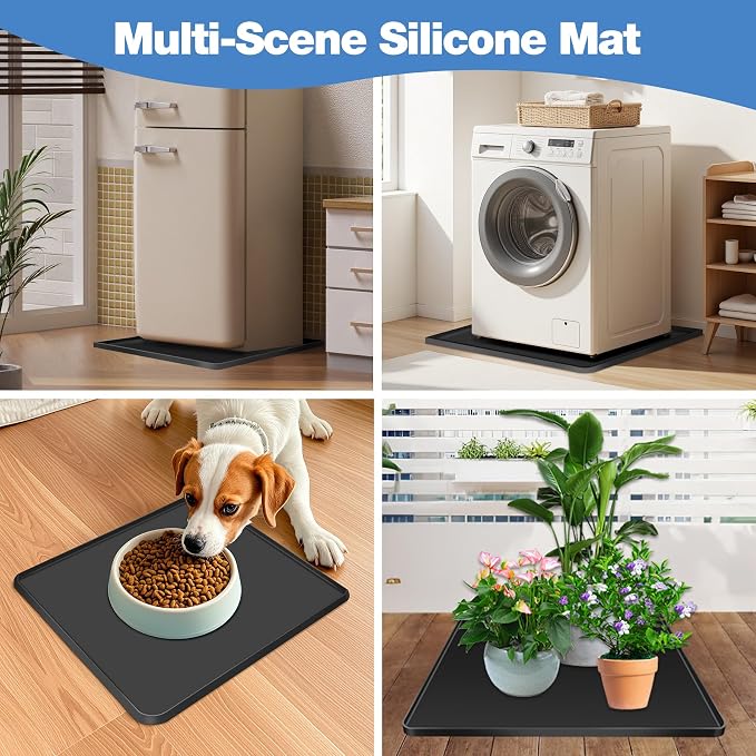 ToLanbbt Mini Fridge Silicone Mat - 20" x 20" x 0.6" Mini Fridge Drip Tray Under Refrigerator Mat Carpet Floor Protector, Leak-Resistant Portable AC Pan for Washing Machine Dishwasher Dryers, Black