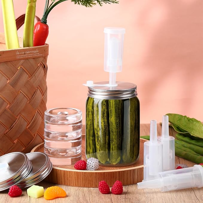 8 Set Fermentation Kit for Wide Mouth Mason Jar Pickling Sauerkraut Kit with 8 Airlocks, 8 Fermenting Lids, 8 Glass Weights, 8 Silicone Rings & Grommets (Jars Not Included)