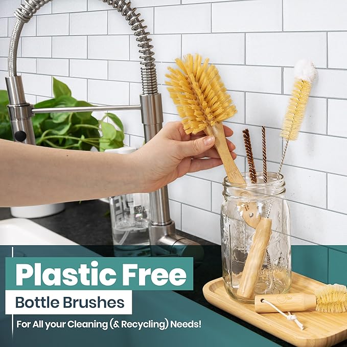 Bottle Brush Set - Ergonomic & Plastic Free Bamboo Bottle Brush, All in One Bottle And Straw Brush Cleaning Set, Sturdy Eco Friendly Water Bottle Cleaner Brush Set, Great Baby Bottle Cleaner Brush Set