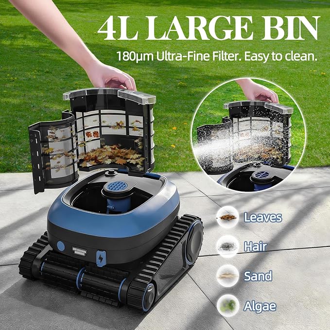 Robotic Pool Vacuum, 3-in-1 Cordless Pool Cleaner for Inground & Above Ground Pools, Wall & Waterline Cleaning, Smart Navigation, Self-Parking