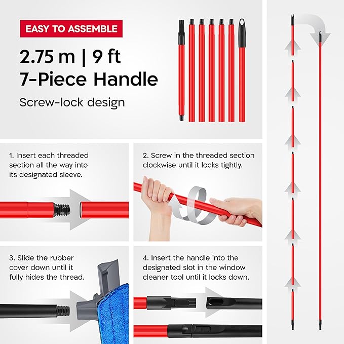Tyroler Professional Silicone Window Squeegee for Home, 12"-110" Long Squeegee for Window Cleaning, 2-in-1 Window Cleaning Squeegee Kit, Indoor & Outdoor Window Cleaner Tool for High Windows & Glass