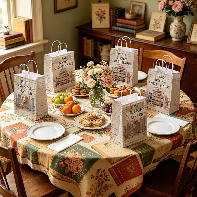 Greencian 112Pcs Vintage Book Party Decorations, Retro Library Reading Themed Disposable Plates Napkins Forks and Gift Bags Set, Book Club Tableware Supplies for Birthday Party Serves 24