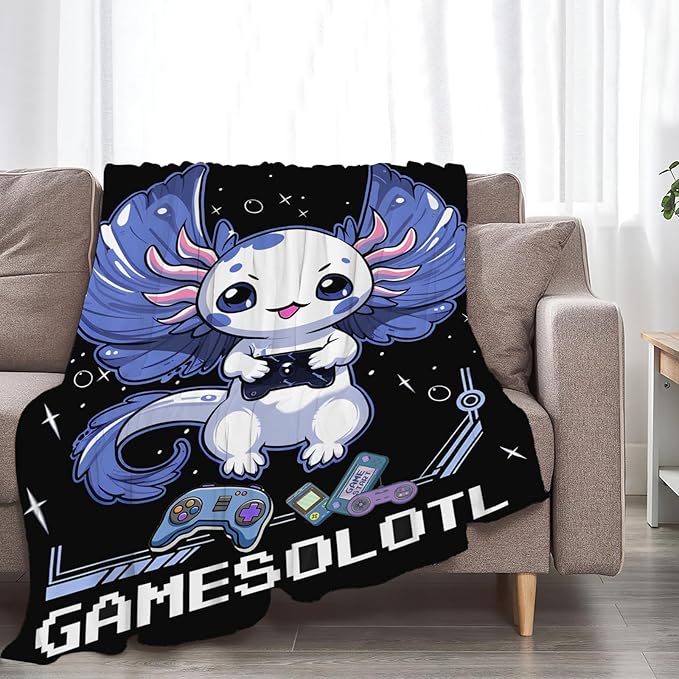 Tijuboni Axolotl Gaming Throw Blanket Game Gifts for Girls Boys Women Men Kids Adults Soft Flannel Fleece Blanket for Couch Sofa Bed Home Decor 40"x50"
