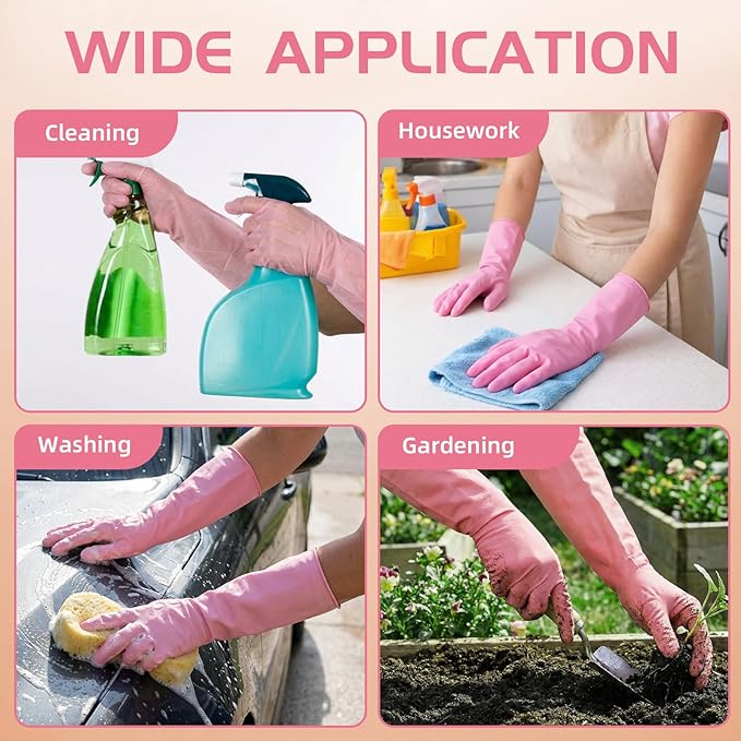 50 Counts 16" Long Disposable Nitrile Gloves Latex Free Dishwashing Gloves Waterproof for Household Clean Gardening(Pink,L)