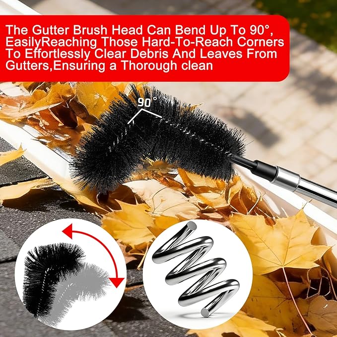 Gutter Cleaning Tools from The Ground - 12.7FT Long Adjustable gutter Cleaner & Brush, No Ladder Needed | Gutter Clean Out Tool Makes it Easy To Clean Leaves, Branches And Debris from Gutters