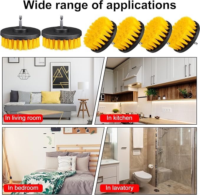 Remerry 6 Pcs Drill Brush Attachment Power Scrubber Cleaning Kit Multi Purpose Set Brushes for Bathroom Surfaces Tub Grout Shower Kitchen Tile Auto Car Boat
