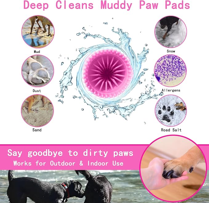 Dog Paw Cleaner Cup with Detachable Top Brush for Large & XL Dogs | Quick-clean muddy paws with soft bristles, one-step top brush grabs loose fur, lazy-friendly design, fits paws 2.5-3.5“ wide