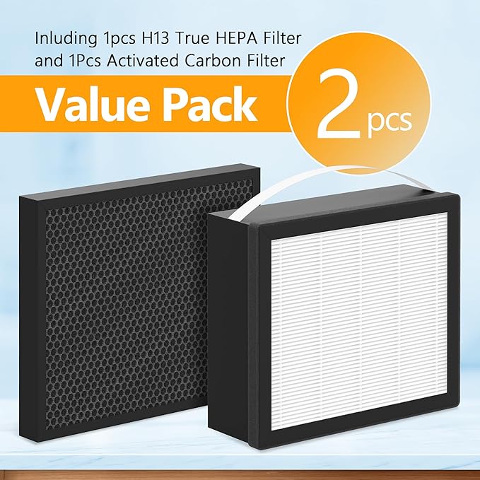 H13 Grade True HEPA Carbon Replacement Filter Compatible with Airdog X5 Air Cleaner Purifier with 1pcs HEPA and 1pcs Activated Carbon Filter