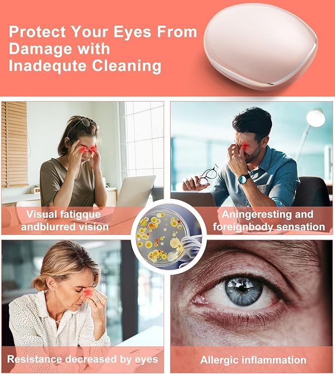 ofone Contact Lens Cleaner, Ultrasonic Contact Lens Cleaning Machine with USB Charger, Timer Display and 5 Contact Solution Cases Kit Replacement for Soft Hard Colored RGP Lenses (Pink)