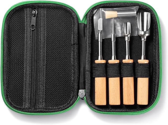 5Pcs tool kit including metal poker,scraper,mini scoop,large scoop,brush,crafted from SS304 with detachable wooden handles storage bag for versatile use sugar salt powder spices and cleaning