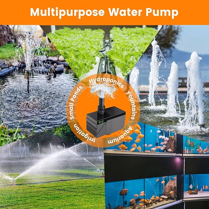 hygger 530GPH DC Aquarium Pump with Controller, Ultra Quiet 24V Submersible Water Pump, 10ft High Lift Return Pump for Fish Tank, Sump, Pond, Fountain & Hydroponics (20W)