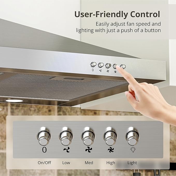 FIREGAS Range Hood 36 inch with Ducted/Ductless Convertible, 450 CFM Stainless Steel Wall Mount Chimney-Style Kitchen Hood, Over Stove Vent Hood with 3 Speed Fan, Charcoal Filters
