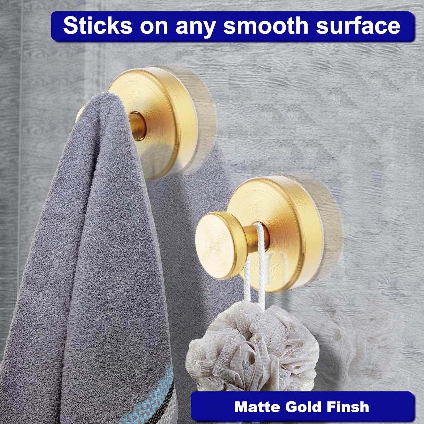 Suction Cup Hooks for Shower, Removable Towel Hooks for Bathroom Window Glass Door Wall, Bath Robe Looafh Hook for Hanging - 4 Pack, Gold1
