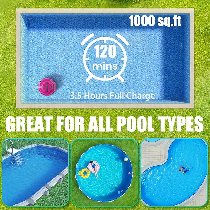 2026 Cordless Robotic Pool Cleaner, Pool Vacuum for Above Ground Pool with 120 Mins Runtime, Auto-Parking Robot Pool Cleaner for Inground Flat Pools Up to 1000 sq.ft