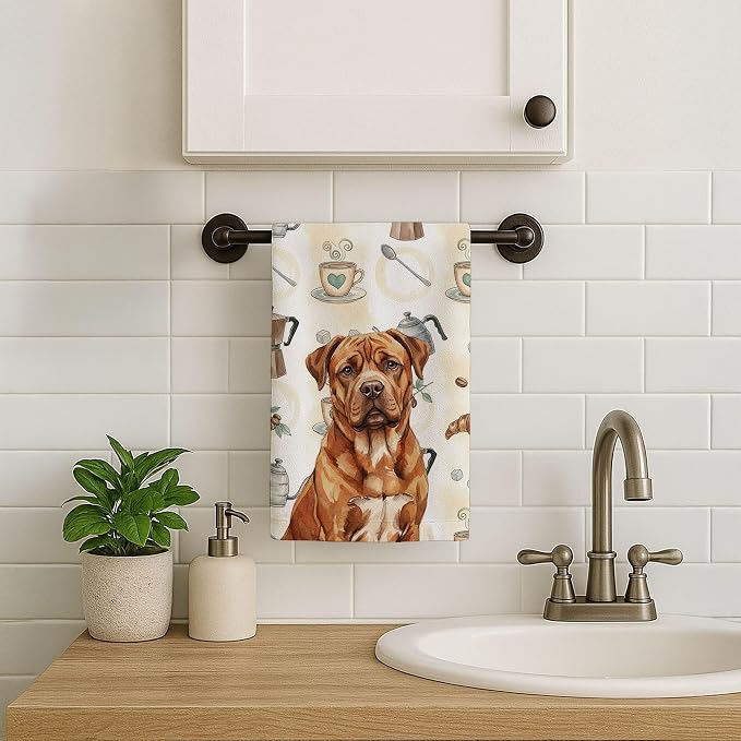 Caroline's Treasures Mahogany Dogue de Bordeaux Coffee Bar Kitchen Towel Velour Plush Front and Cotton Loop Back Machine Washable