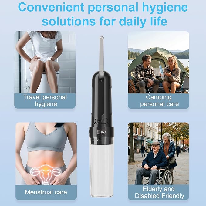 Electric Portable Bidet for Business & Camping, Whisper-Quiet Handheld Sprayer with 3 Pressure Modes, 1600mAh USB-C Rechargeable, IPX7 Waterproof (Black)
