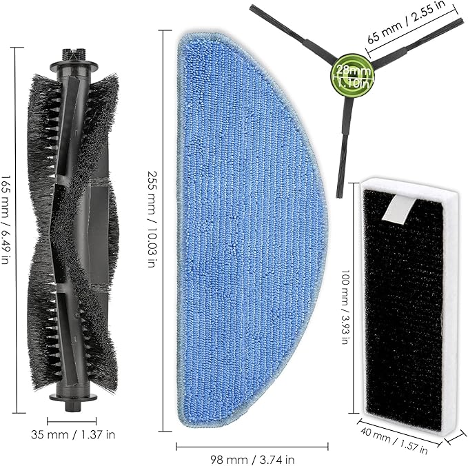 (24 Pack) G8000 MAX Replacement Parts Compatible with Tikom G8000 MAX Robot Vacuum Cleaner, 2 Roller Brushes, 10 Side Brushes, 8 HEPA Filters, 4 Mop Pads, Accessories Kit