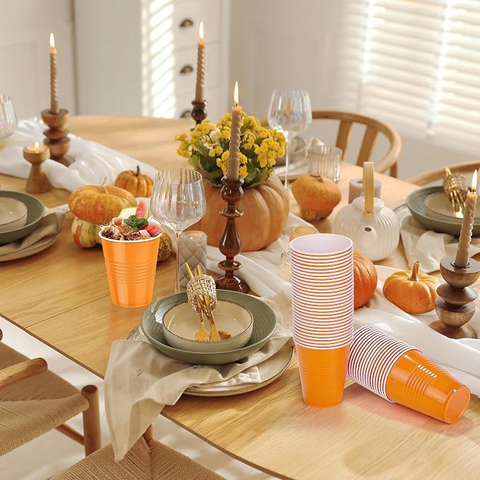 Kochorie 50 Pack Disposable Plastic Cups 12 Ounce Orange Solo Cups Drinking Party Cups Bulk Party Cups for Fall Thanksgiving, Wedding Birthday Parties, Picnics Events