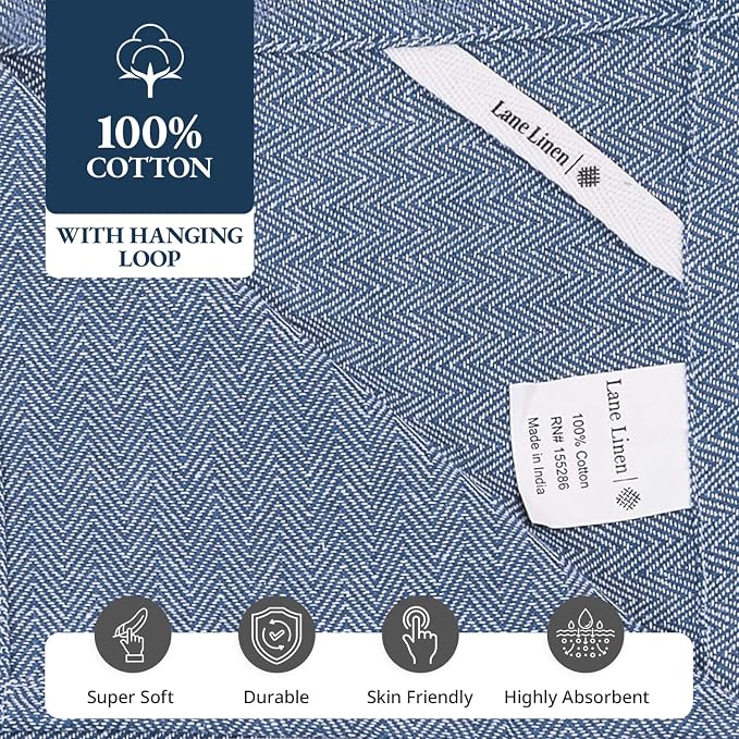 LANE LINEN Kitchen Towels Set - 100% Pure Cotton Dish Towels for Kitchen, Super Absorbent Kitchen Hand Towel, Blue Tea Towels, Soft & Durable Dish Cloths, Pack of 12 – 15”x25”, Blue Chambray