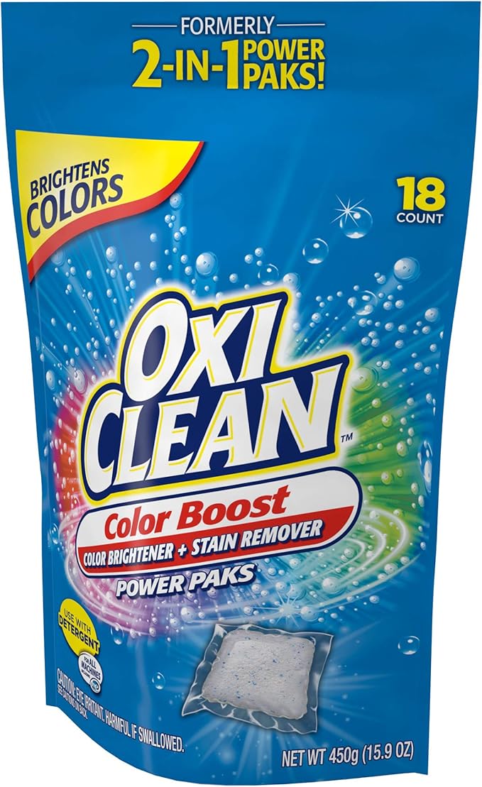 OxiClean Color Boost Color Brightener plus Stain Remover Power Paks, 18 Count (Packaging may vary)