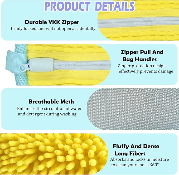 Shoe Washing Machine Bag, Laundry Shoe Bag for Washer and Dryer, Reusable Shoe Cleaning Bag for Sneaker Tennis Shoes Unstain Cleaner Kit (10-PCS Complete Set for Easy Washing & Drying) Yellow