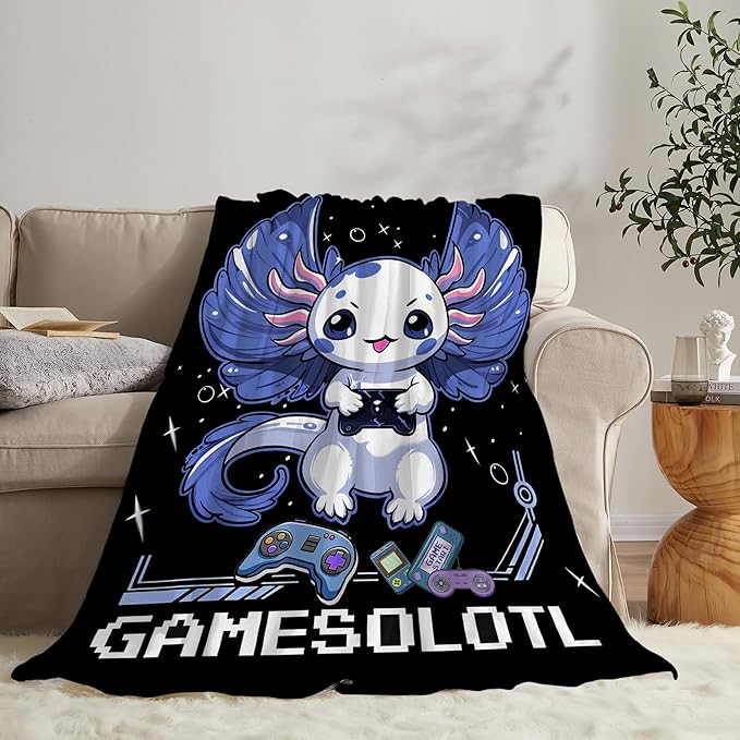 Axolotl Gaming Blanket Throws Axolotl Gifts Cute Axolotl Game Throw Blanket for Boys Kids Gamesolotl Blanket Adults Soft Warm Cozy Fleece Blanket for Couch Sofa Bed 50"x40"