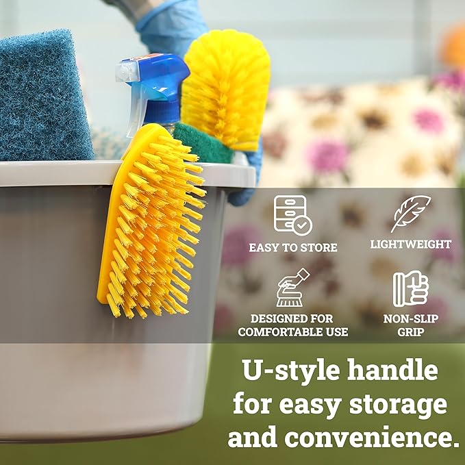 KLEEN HANDLER Iron Handle Scrub Brush for Household & Commercial Cleaning for Shower, Bathroom, Sink, Kitchen, Bathtub, Floor Scrubbing, 1 Pc - Yellow