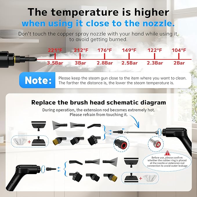 Pressurized Handheld Steam Cleaner 2500W, 54oz Large-Capacity Steamer with 3-Level Adjustable Steam, 15s Heat-Up & 15Pcs Accessories – for Car, Tile, Grout, Couch, Floor, Bed, Dirt, Furniture