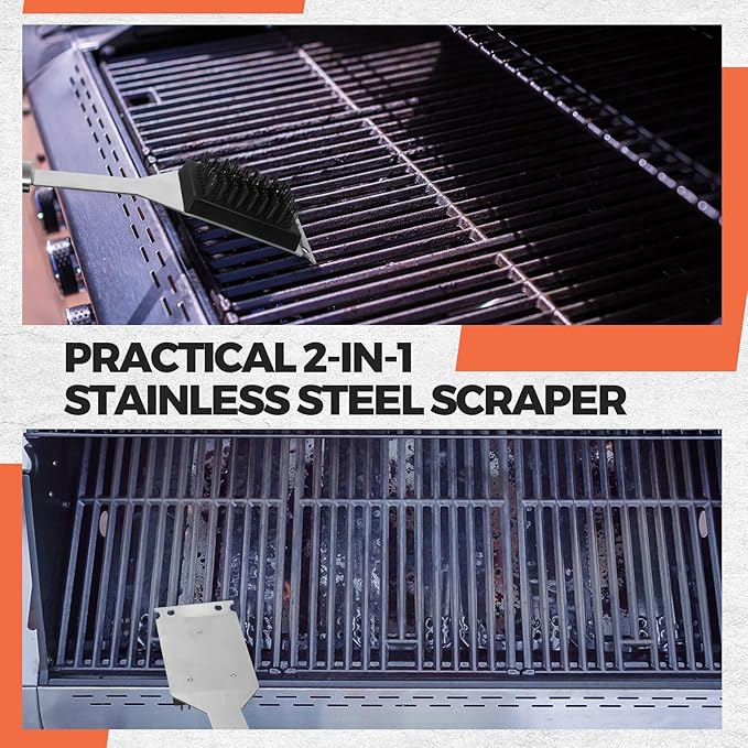 Nuogo 4 Pcs Grill Brush and Scraper 15.8'' Outdoor Stainless Steel Cleaning BBQ Accessories Grill Brush Ideal Gift for Men