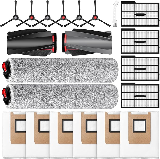 E25 E28 Accessories for eufy E25 / E28 Robot Vacuum, Replacement Parts Include Dual Main Roller Brushes, 2*Mopping Rollers, 6*Side Brushes, 4*HEPA Filters, 6*Dust Bags, 1*Cleaning Tool